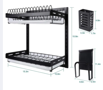 Escurridor De Loza De Pared 38cm2 🍽️ Escurridor de Platos 2 Niveles con Bandejas | Organiza y Aprovecha tu Cocina ✨