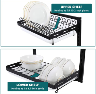 Escurridor De Loza De Pared 38cm3 🍽️ Escurridor de Platos 2 Niveles con Bandejas | Organiza y Aprovecha tu Cocina ✨