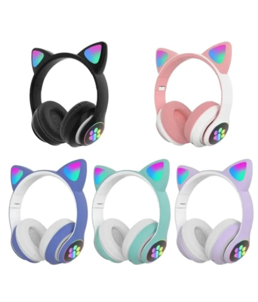 Auriculares Bluetooth De Gato2 🎧 Auriculares Bluetooth de Gato con Orejas LED RGB – Plegables y con Micrófono