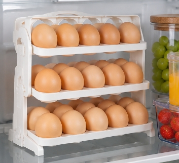 Bandeja Dispensadora Huevos 3 Niveles5 🥚 Organizador de Huevos Plegable de 3 Niveles – Capacidad para 21 Huevos