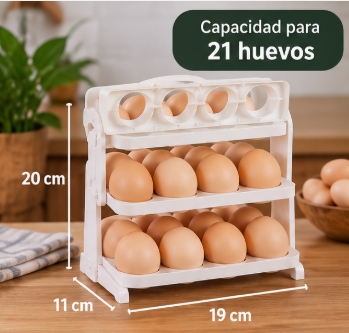 Bandeja Dispensadora Huevos 3 Niveles6 🥚 Organizador de Huevos Plegable de 3 Niveles – Capacidad para 21 Huevos