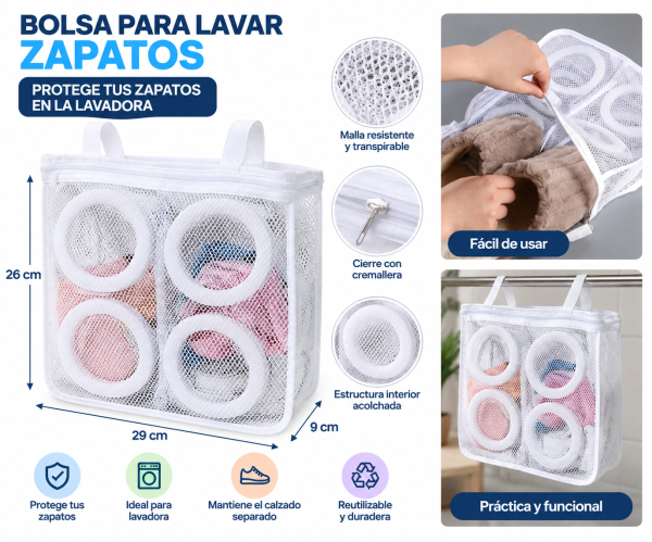Bolsa Para Lavar Zapatos 36 L4 👟 Bolsa para Lavar Zapatos en Lavadora – Malla Protectora