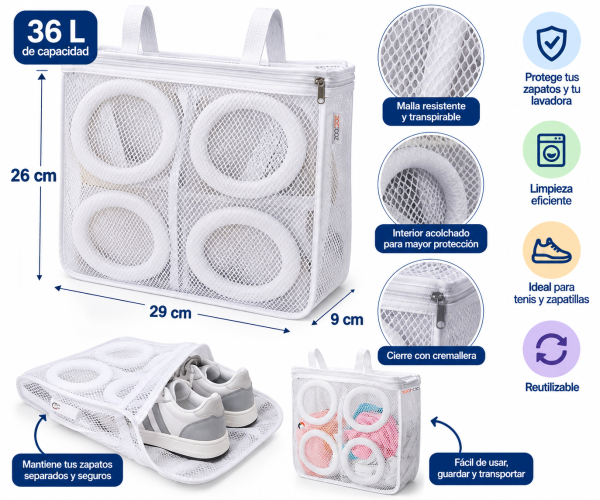 Bolsa Para Lavar Zapatos 36 L6 👟 Bolsa para Lavar Zapatos en Lavadora – Malla Protectora