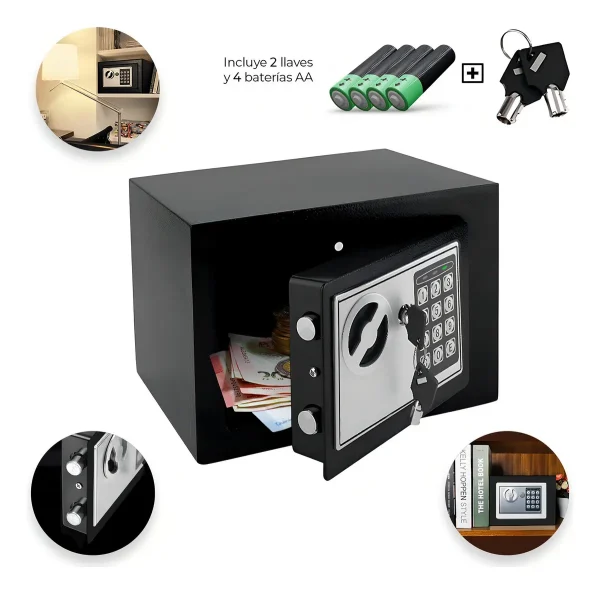 Caja Fuerte Pequena Digital1 🔐 Caja Fuerte Digital Compacta con Teclado y Llaves – Para Hogar y Oficina