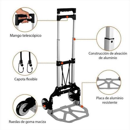 Carretilla Plegable Aluminio Telescopica3 🛒 Carretilla Plegable de Aluminio Telescópica – Compacta, Liviana y Resistente