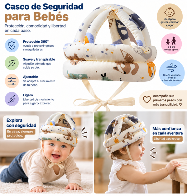 Casco De Seguridad Para Bebes4 👶 Casco Protector de Seguridad para Bebés – Suave, Ajustable y Acolchado 360°