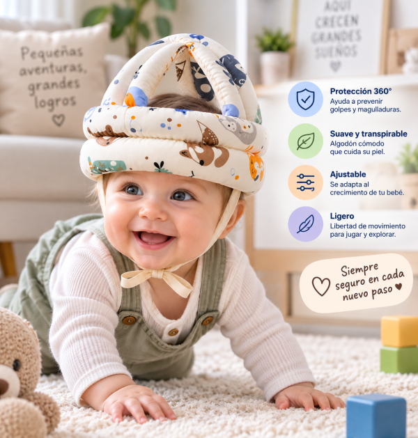 Casco De Seguridad Para Bebes6 👶 Casco Protector de Seguridad para Bebés – Suave, Ajustable y Acolchado 360°