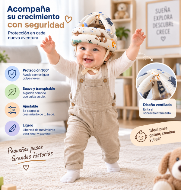 Casco De Seguridad Para Bebes7 👶 Casco Protector de Seguridad para Bebés – Suave, Ajustable y Acolchado 360°