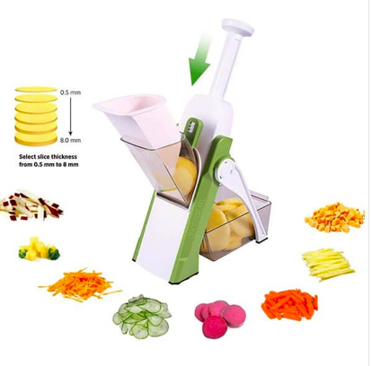 Cortador De Verduras Vertical5 🥕 Cortador Vertical de Verduras Multifunción – Mandolina Segura con Grosor Ajustable
