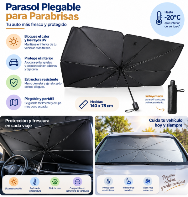 Parasol Plegable Para Parabrisas Som15 🚗 Parasol Plegable para Parabrisas SOM1 – Protección Solar para Auto
